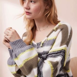 Oversized Fringe Chunky Stripe Sweater XS - Lou & Grey